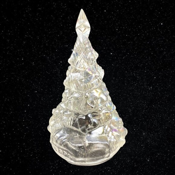 Vintage Iridescent Carnival Glass Christmas Tree With Presents Teddy Bear - Picture 3 of 8